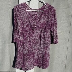 Size 2 - Maurices Heathered Plum V-Neck 3/4 Sleeve Top
